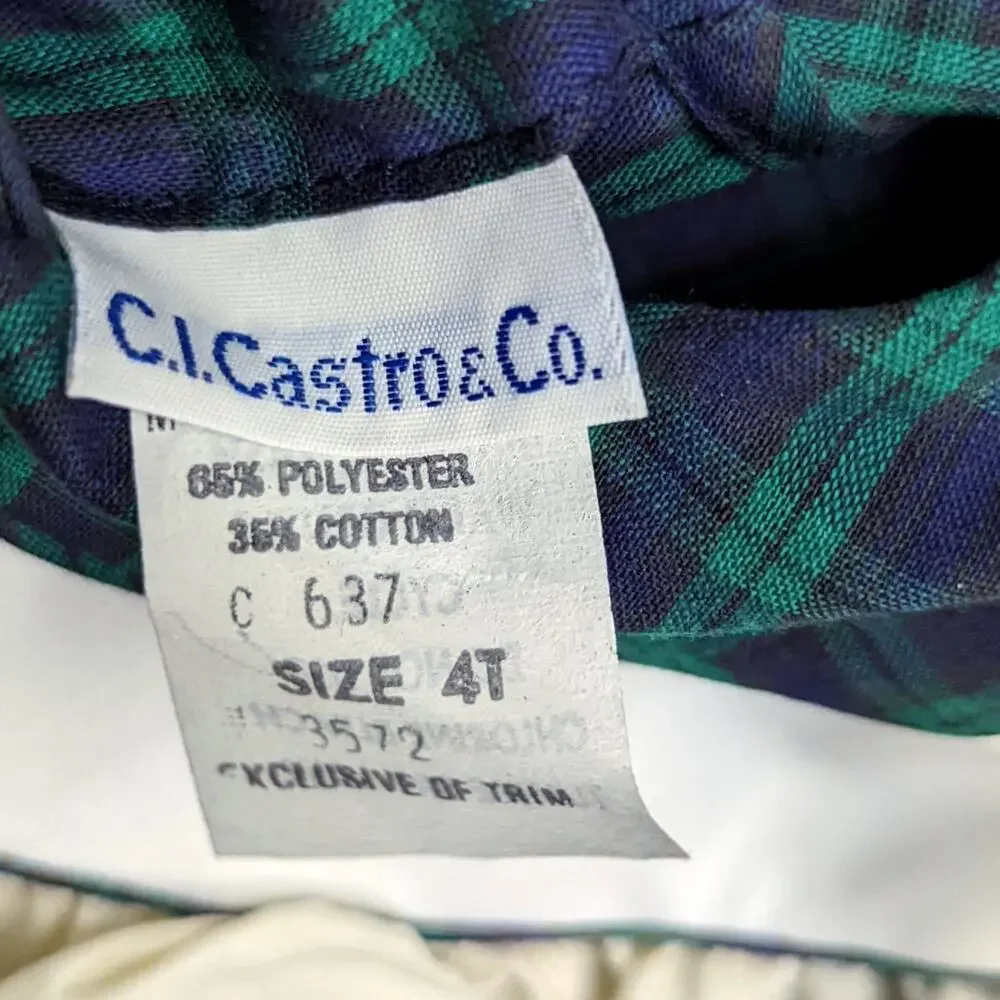 Vintage Ci Castro Co. Dress Girls Size 3-4T Green Plaid Pinny